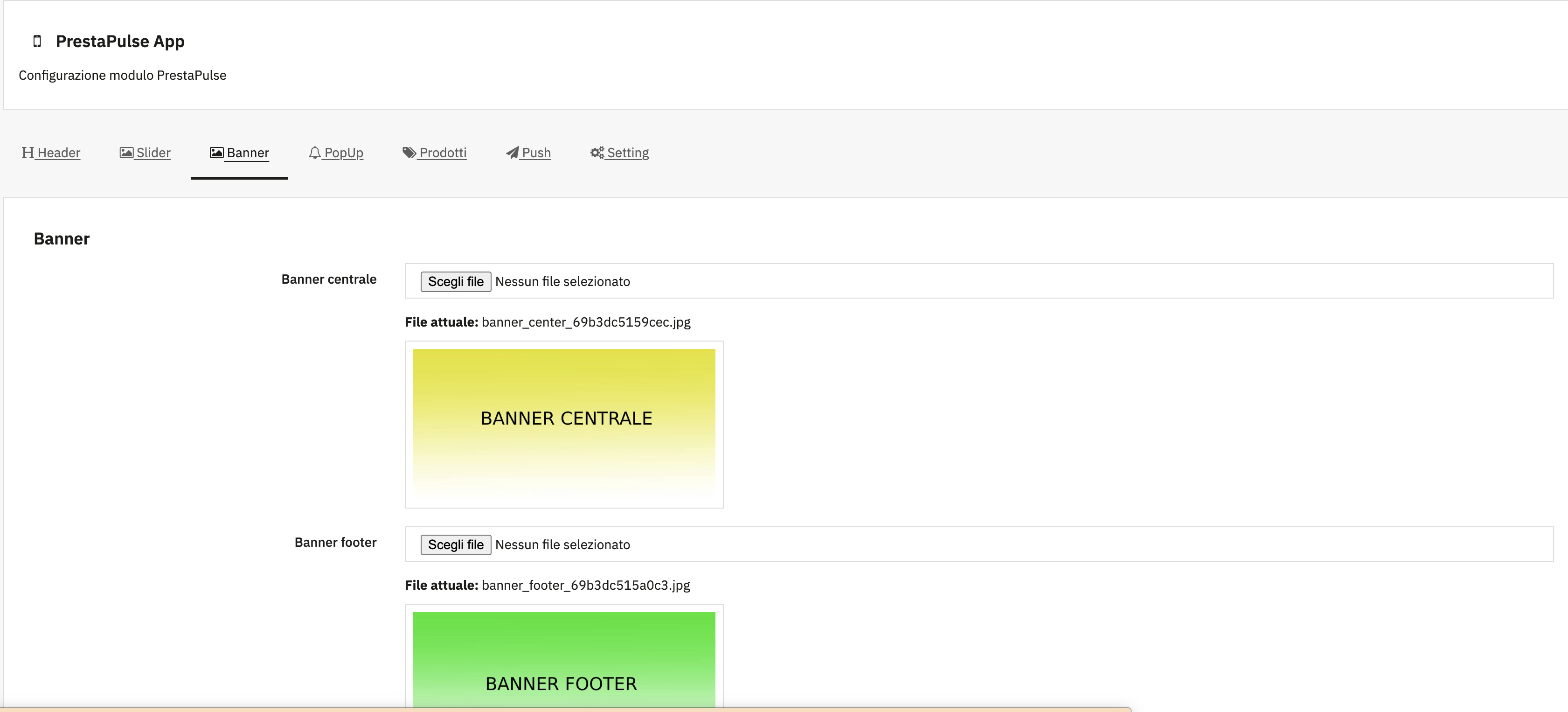 Gestione banner centrale e footer